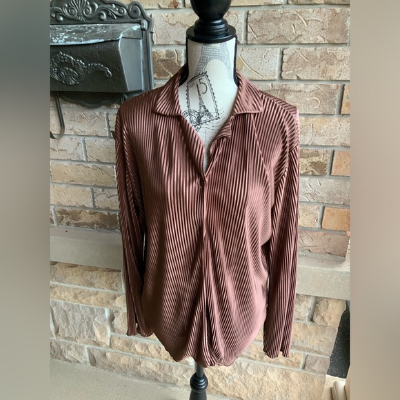 Trendy Brown Matching Pant Long Sleeve Button Up Set Women’s Size Small/Medium - Picture 10 of 11